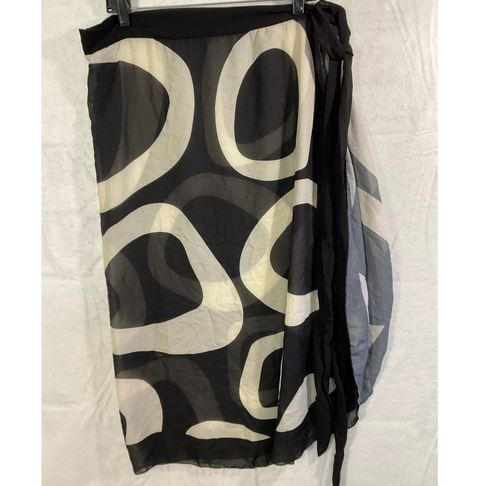 Wrap Sheer Skirt Womens M Black White Geometric Chiffon Mod Coverup